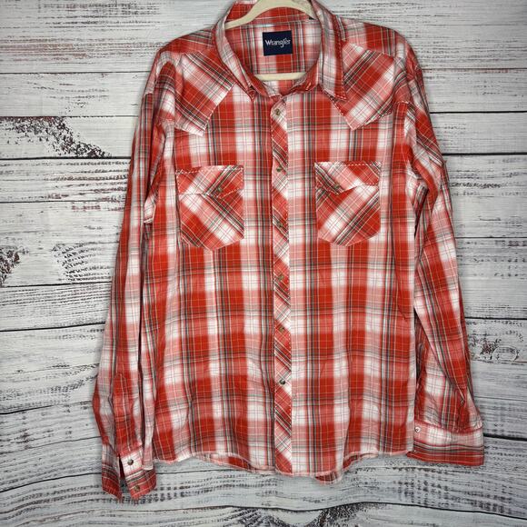 Wrangler Plaid Stitch Long Sleeve Pearl Snap Western Shirt XXL - Picture 1 of 3